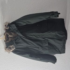 London Fog Dark Green Puffer Coat with Fur Hood
